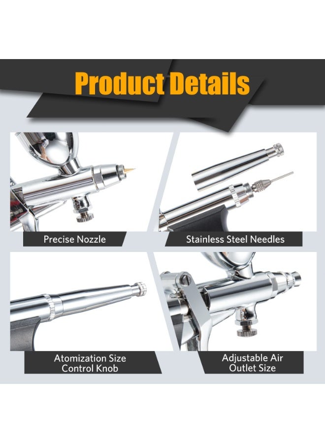 KISSUN Airbrush Kit, Air Brush Painting Set, Double Action Trigger Airbrush Gun with 0.3mm/0.5mm/0.8mm Needles, 2cc/5cc/13cc Paint Cup, Airbrush Spray Tool Set for Painting Nails Cake Tattoo Makeup - Image 3